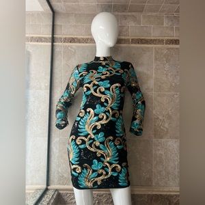 Codigo Sequin Embroidered Long Sleeve Mini Dress